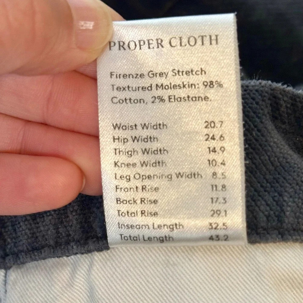Proper Cloth Mens Corduroy Pants Gray Casual Straight Leg Trousers 41